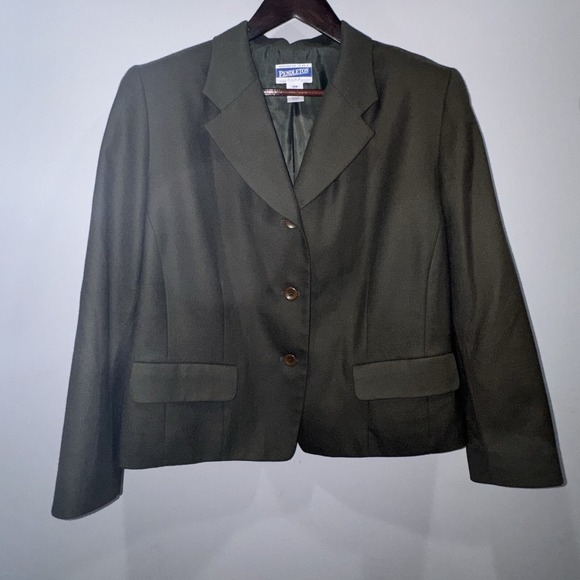 Pendleton Womens Plus 14W Olive Green Wool Blazer Jacket Button Front Career - Picture 6 of 13